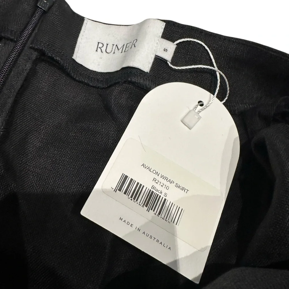 Rumer Avalon Mini Wrap Skirt Black Linen Small New with Tag
